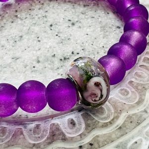 Purple Bracelet with Lampwork Accent - Handmade by Wandering Bunny LLC